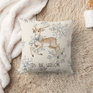 Chic Rustic Christmas Cream Deer Snowflakes Cushion