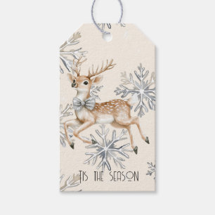 Chic Rustic Christmas Cream Deer Snowflakes Gift Tags