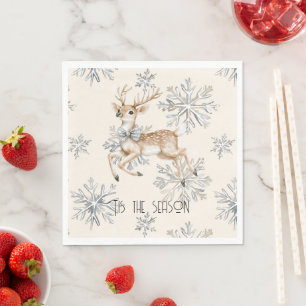 Chic Rustic Christmas Cream Deer Snowflakes Napkin