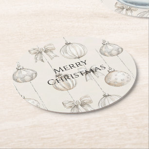 Chic Rustic Christmas Cream Ornaments Round Paper Coaster