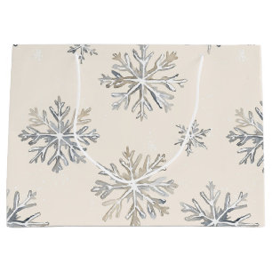 Chic Rustic Christmas Cream Snowflakes Large Gift Bag