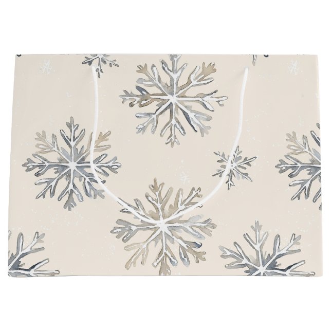 Chic Rustic Christmas Cream Snowflakes Large Gift Bag (Front)