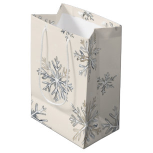 Chic Rustic Christmas Cream Snowflakes Medium Gift Bag
