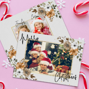 Chic Rustic Christmas Family 3 Photos Holiday Card