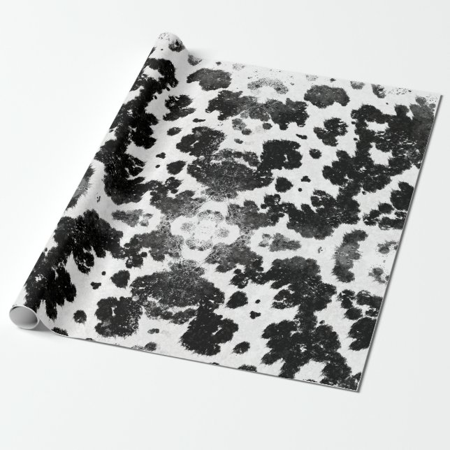 Chic Rustic Cow Print Black and White Wrapping Paper (Unrolled)