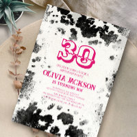 Chic Rustic Cow Print Hot Pink 30th Birthday Party