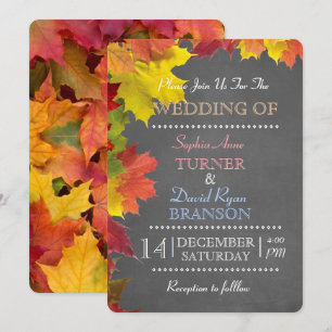Chic Rustic Fall Leaves Chalk Wedding Invitation