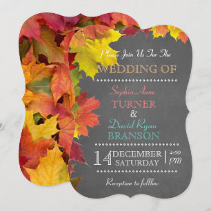 Chic Rustic Fall Leaves Chalkboard Wedding Invite