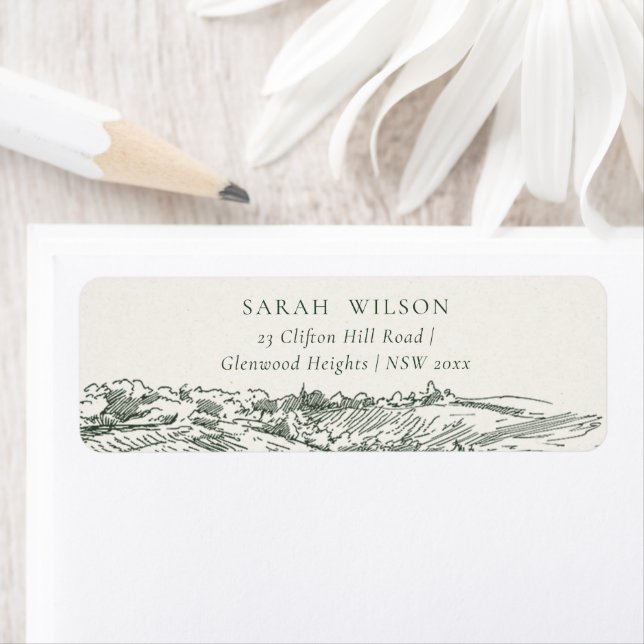Chic Rustic Green Winery Mountain Sketch Address (Insitu)