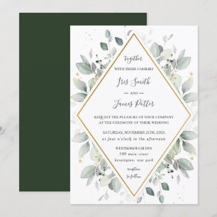 Chic Rustic Greenery Gold Green Foliage Wedding  I Invitation
