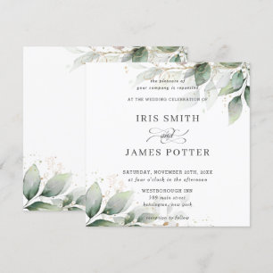 Chic Rustic Greenery Leafy Foliage Gold Wedding Invitation