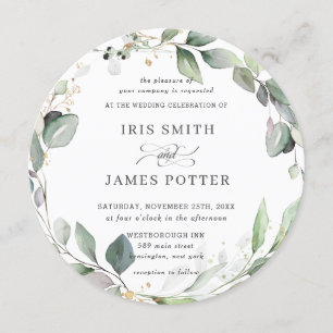 Chic Rustic Greenery Leafy Foliage Wreath Wedding Invitation