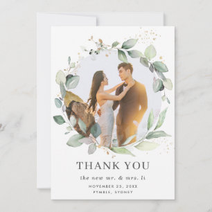Chic Rustic Greenery Wreath Leafy Photo Wedding Thank You Card