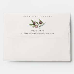 Chic Rustic Minimal Olive Branch Foliage Wedding Envelope