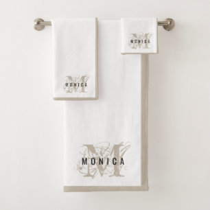 Chic Rustic Modern Beige Monogram  Bath Towel Set