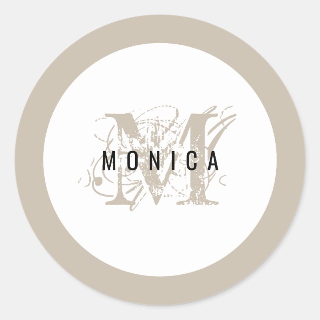 Chic Rustic Modern Beige Monogram   Classic Round Sticker (Front)