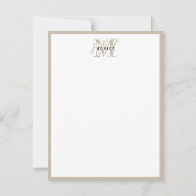 Chic Rustic Modern Beige Monogram Minimalist  Card (Front)