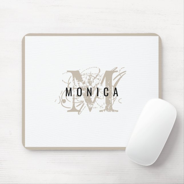 Chic Rustic Modern Beige Monogram Mouse Mat (With Mouse)