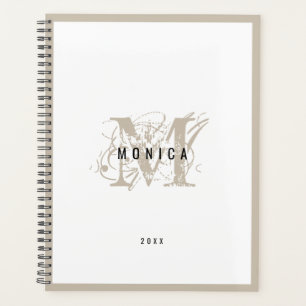Chic Rustic Modern Beige Monogram School Office  Planner