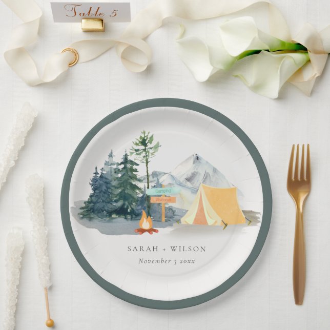 Chic Rustic Pine Woods Camping Mountain Wedding Paper Plate (Wedding)