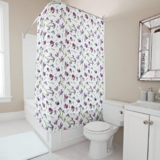 Chic Rustic Purple Watercolor Iris Flowers Pattern Shower Curtain