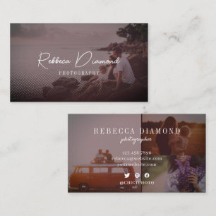Chic Rustic Rose Gold Overlay 4 Photos Script Business Card