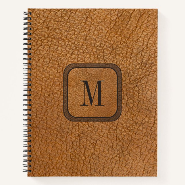 Chic Rustic Vintage Brown Boho Leather Monogram Notebook (Front)