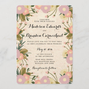 Chic Rustic Watercolor Floral Canvas Wedding Invitation