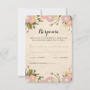 Chic Rustic Watercolor Floral Canvas Wedding RSVP Card
