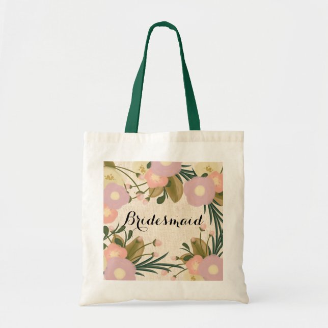 Chic Rustic Watercolor Floral Custom Bridesmaid Tote Bag (Front)