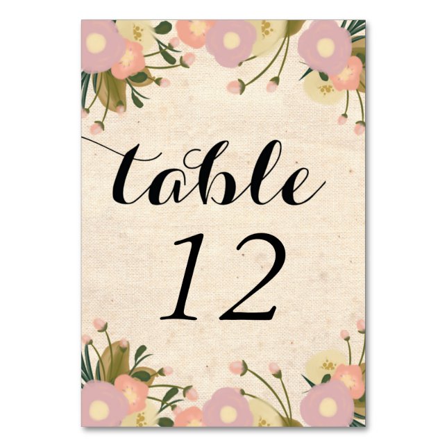 Chic Rustic Watercolor Floral Custom Wedding Table Number (Front)