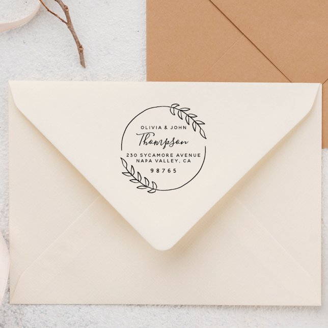 Chic Rustic Wedding Names Return Address Self-inking Stamp (Stamp Mock-up)