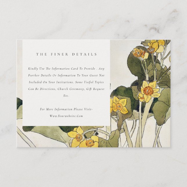 Chic Rustic Yellow Daffodil Floral Wedding Details Enclosure Card (Front)