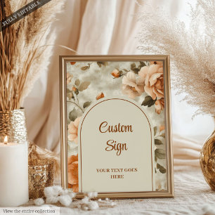 Chic Rusty Beige Sage Green Floral Personalized Poster