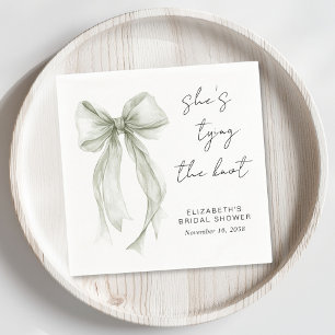 Chic Sage Coquette Bow Watercolor Bridal Shower Napkin