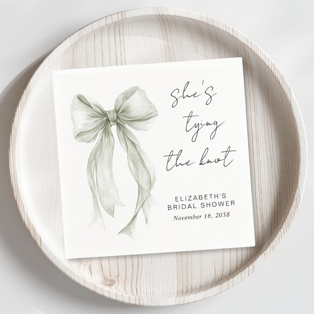 Chic Sage Coquette Bow Watercolor Bridal Shower Napkin (Creator Uploaded)