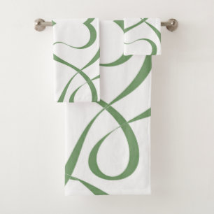 Chic Sage Green Abstract Swirling Ribbon Summer Bath Towel Set