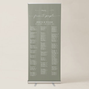 Chic Sage Green Alphabetical Wedding Seating Chart Retractable Banner