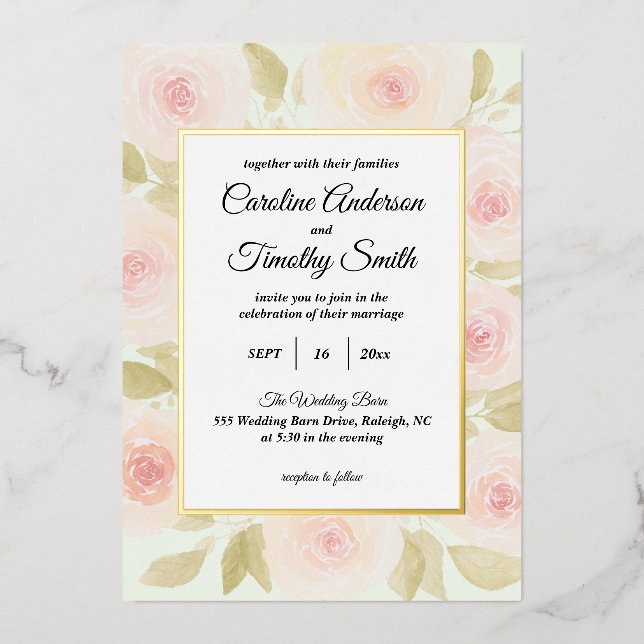 Chic Sage Green and Pink Rose Watercolor Wedding (Front)
