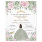 Chic Sage Green Baby Pink Floral Gold Quinceañera