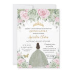 Chic Sage Green Baby Pink Floral Gold Quinceañera