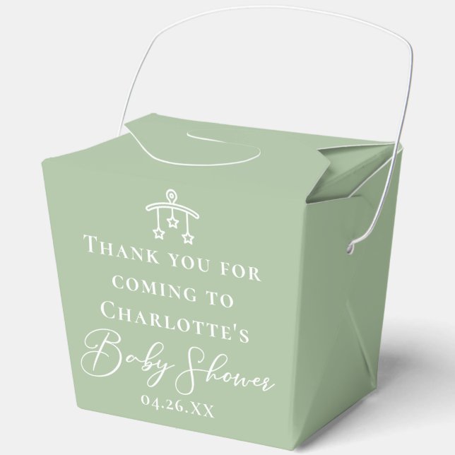 Chic Sage Green Baby Shower Customised Fortune Favour Box (Front)