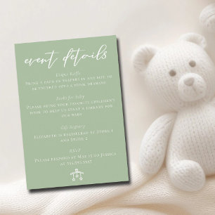 Chic Sage Green Baby Shower Event Details Enclosure Card