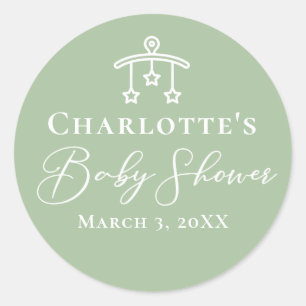 Chic Sage Green Baby Shower Personalised Classic Round Sticker