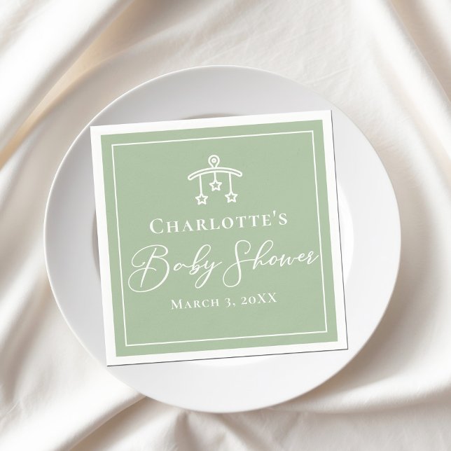 Chic Sage Green Baby Shower Personalised Napkin (Creator Uploaded)
