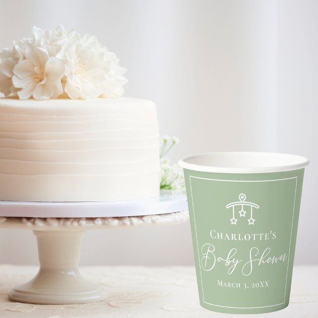 Chic Sage Green Baby Shower Personalised Paper Cups (Creator Uploaded)