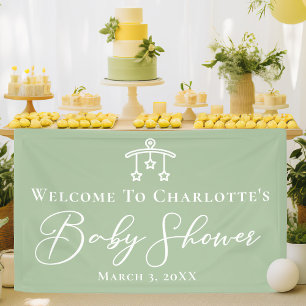 Chic Sage Green Baby Shower Personalised Party Banner
