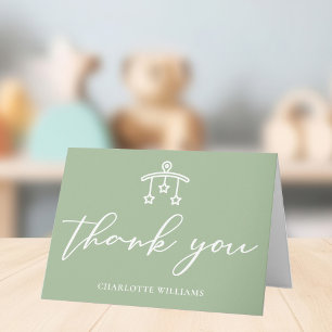 Chic Sage Green Baby Shower Personalised Thank You Card