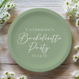 Chic Sage Green Bachelorette Party Personalized Paper Plate