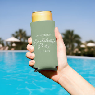 Chic Sage Green Bachelorette Party Personalized Seltzer Can Cooler